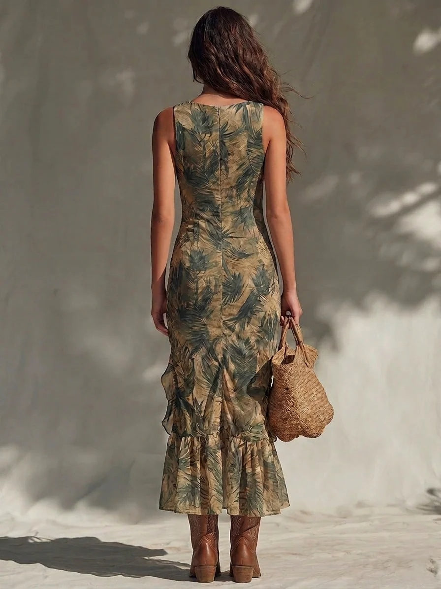 Savannah | Tropical Ruched Midi Dress