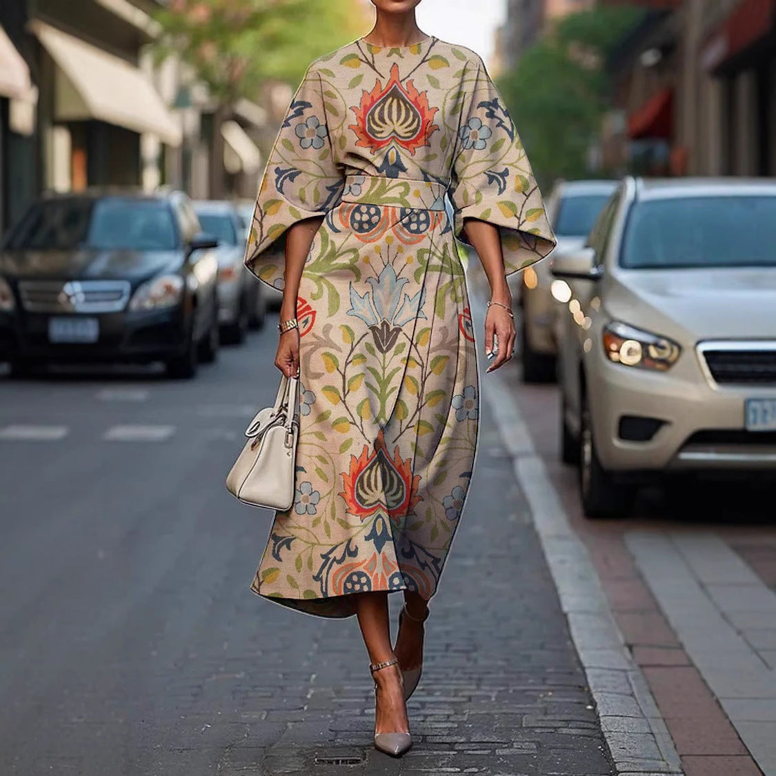 Women's Elegant Dress with Round Neck and Flattering Fit