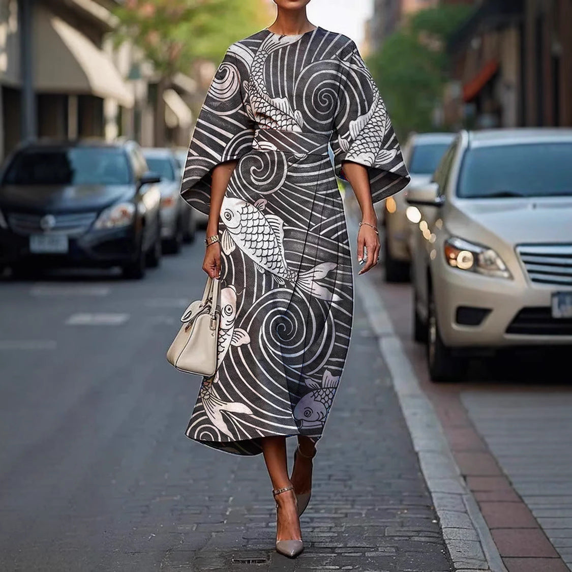 Women's Elegant Dress with Round Neck and Flattering Fit