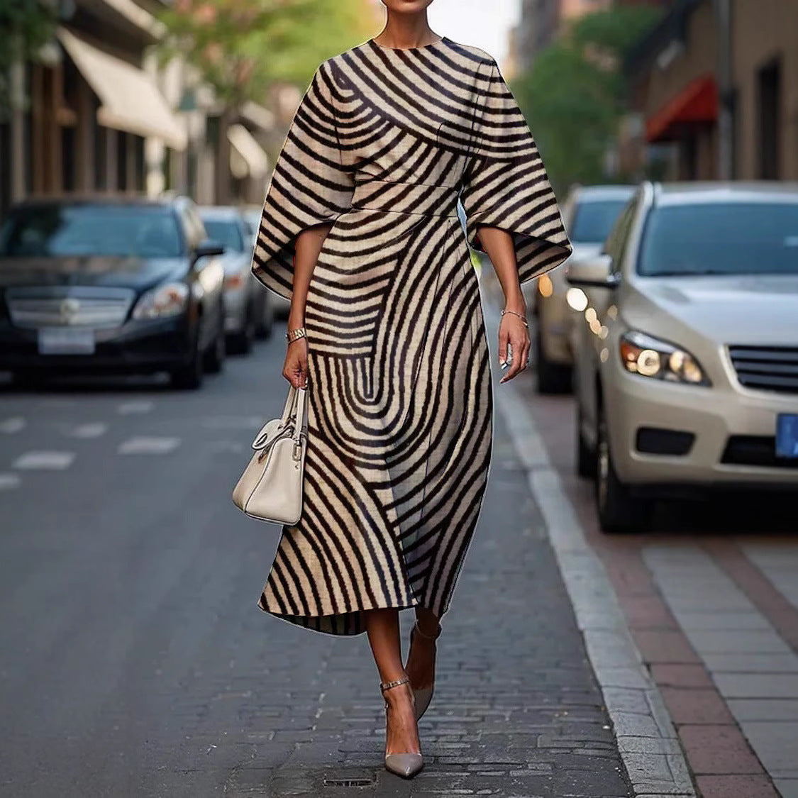 Women's Elegant Dress with Round Neck and Flattering Fit