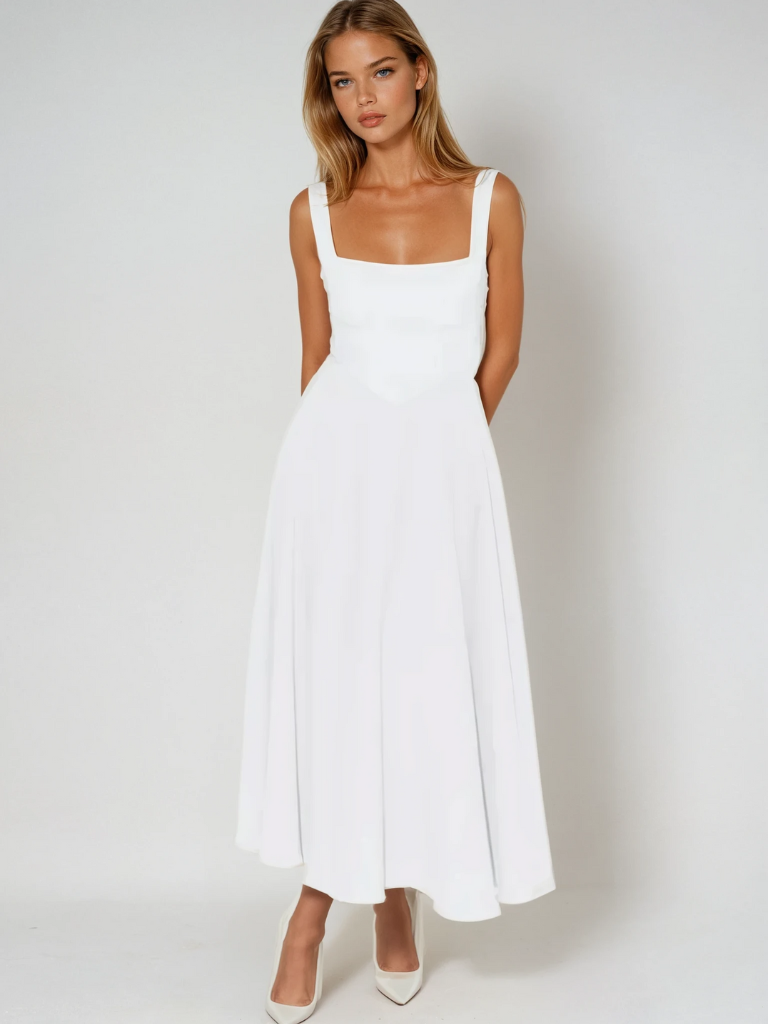 Trinity - Elegant Solid Sleeveless A-Line Midi Dress