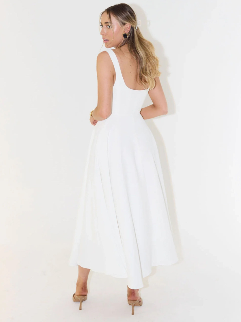 Trinity - Elegant Solid Sleeveless A-Line Midi Dress