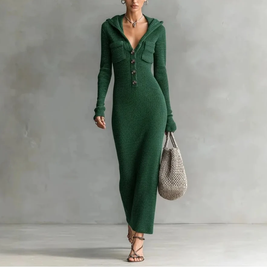 Letitia | Hooded Ribbed Knit Dress