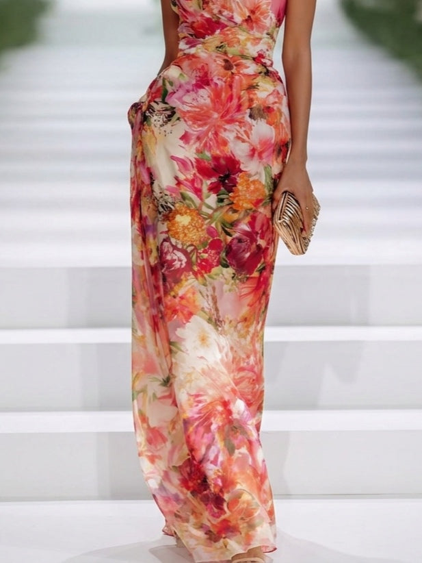 Stacey | Red Floral Halter Dress