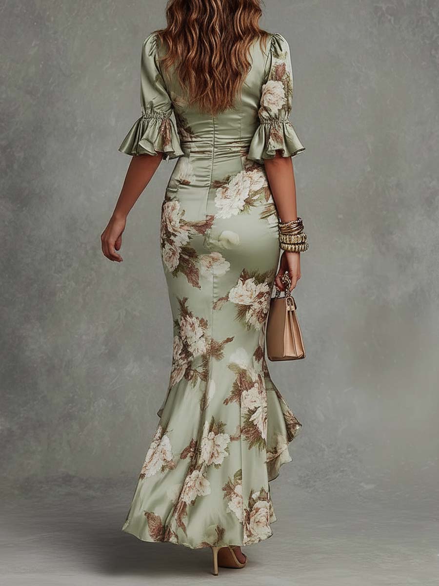 Vivienne | Bell Sleeve Satin Maxi