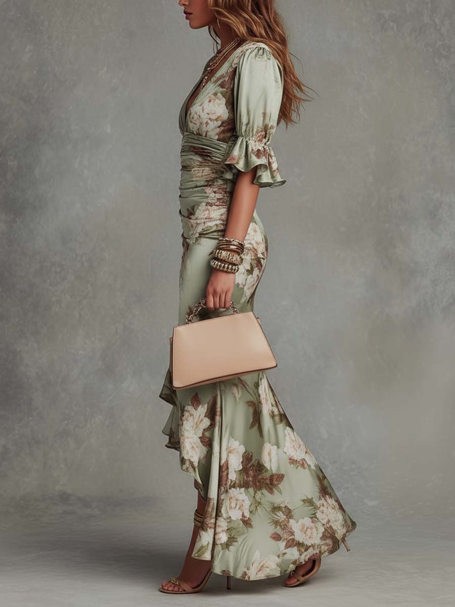 Vivienne | Bell Sleeve Satin Maxi