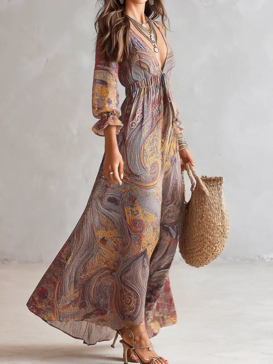 Emeline | Paisley Print Chiffon Maxi Dress
