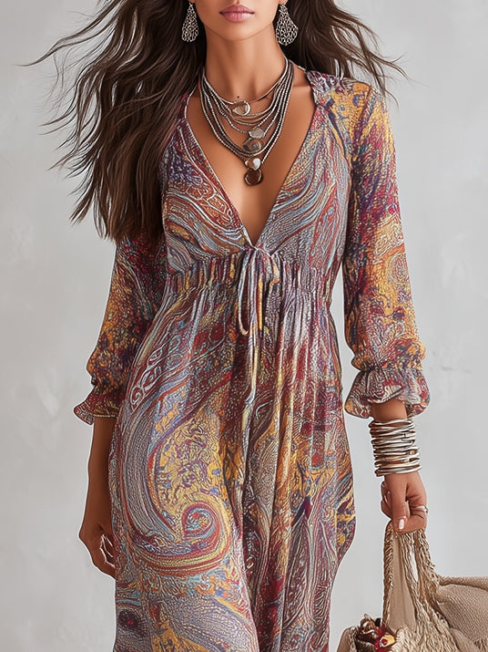 Emeline | Paisley Print Chiffon Maxi Dress