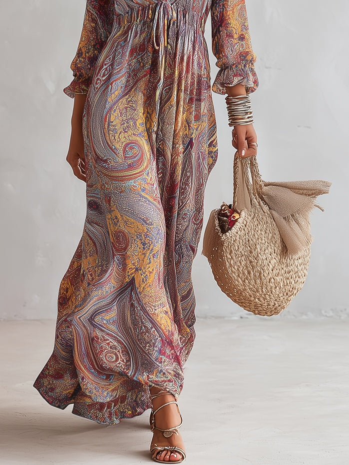 Emeline | Paisley Print Chiffon Maxi Dress