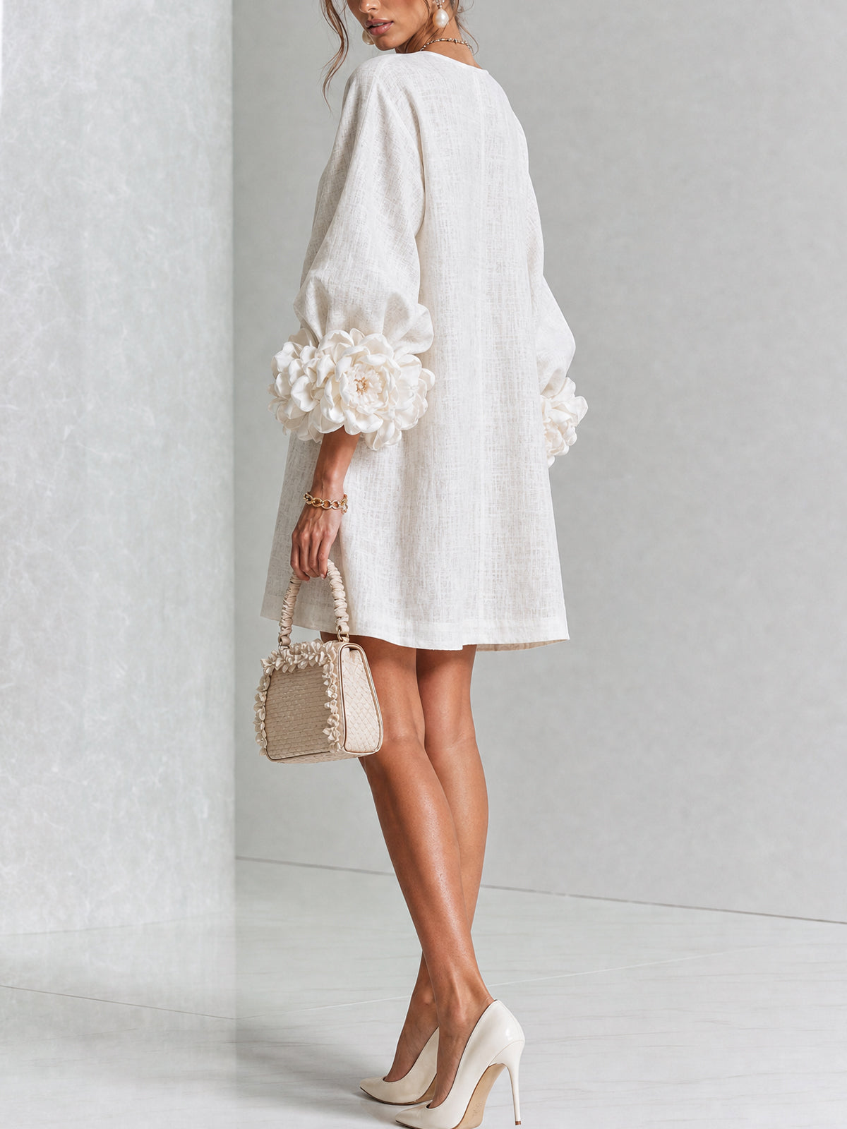Aurora | Floral-Cuff Button Mini Dress