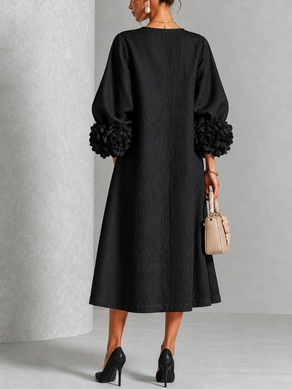 Arabella | Floral-Cuff Midi Dress
