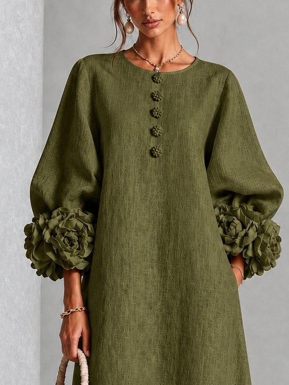 Wilhelmina | Floral-Cuff Midi Dress