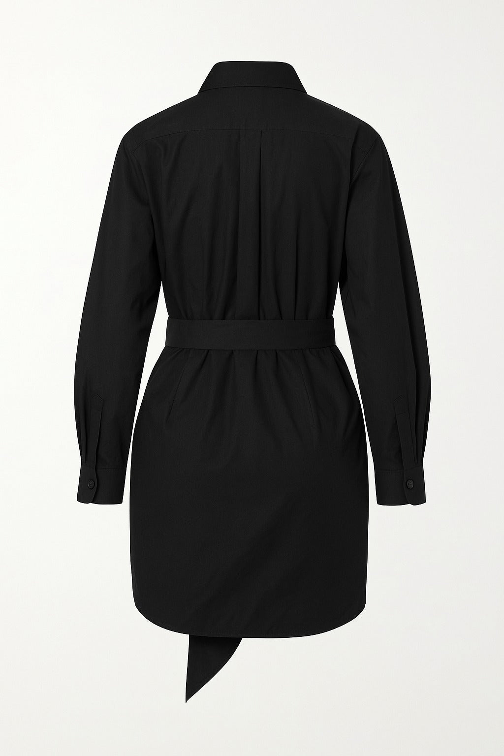 Black Shirt Mini Dress With 3D Floral Wrap And Asymmetrical Ruffled Hem
