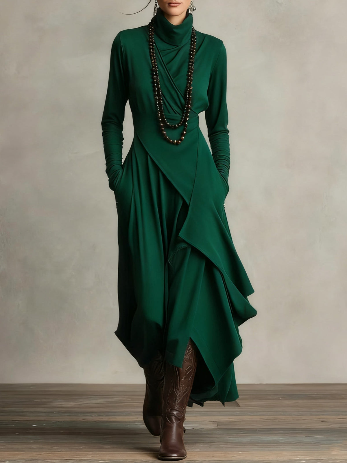 Genevieve | Turtleneck Draped Maxi Dress