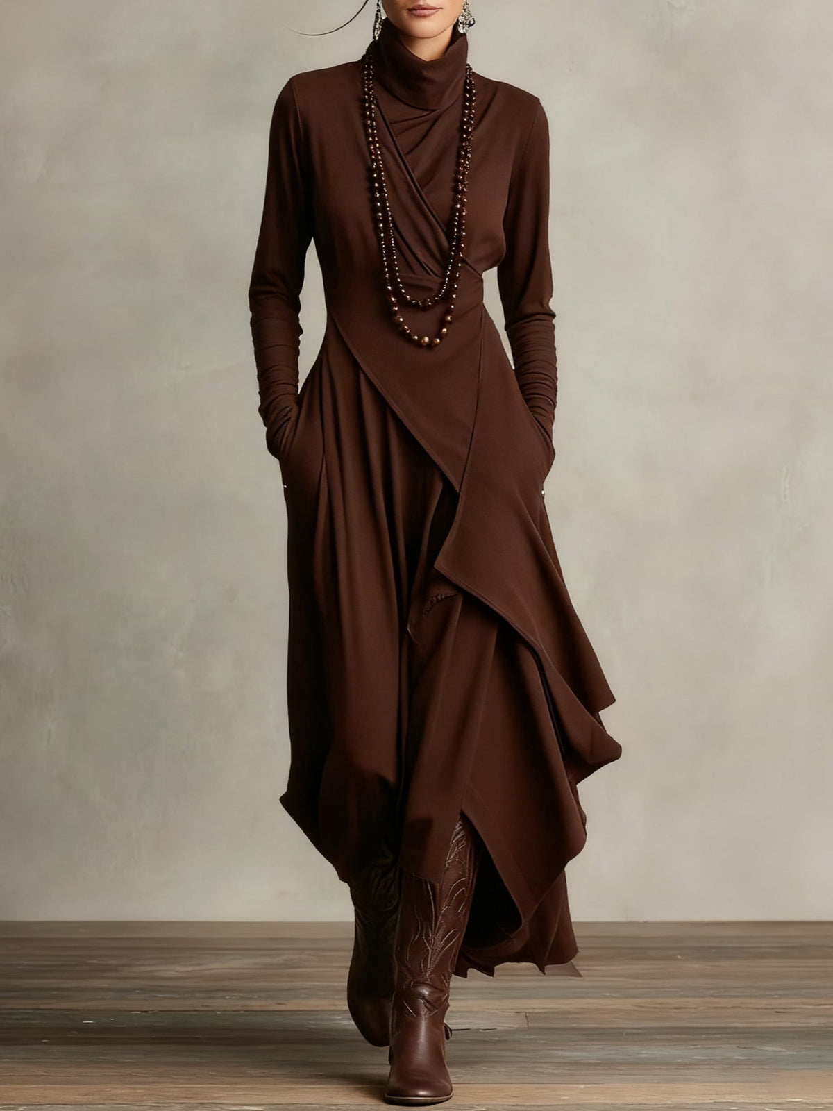 Genevieve | Turtleneck Draped Maxi Dress