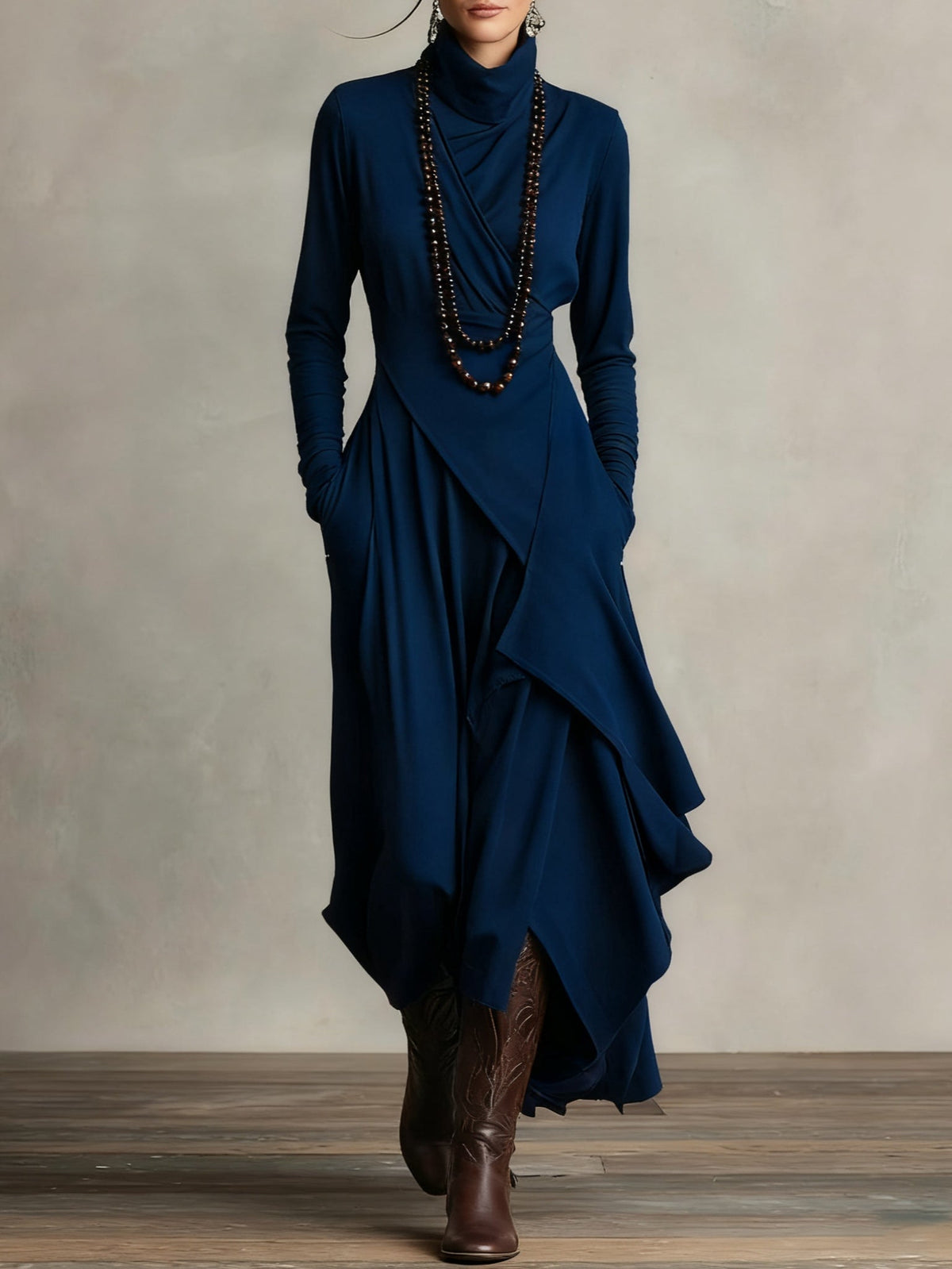 Genevieve | Turtleneck Draped Maxi Dress