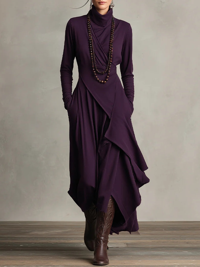 Genevieve | Turtleneck Draped Maxi Dress