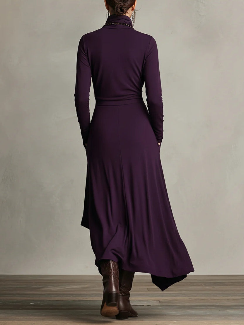 Genevieve | Turtleneck Draped Maxi Dress