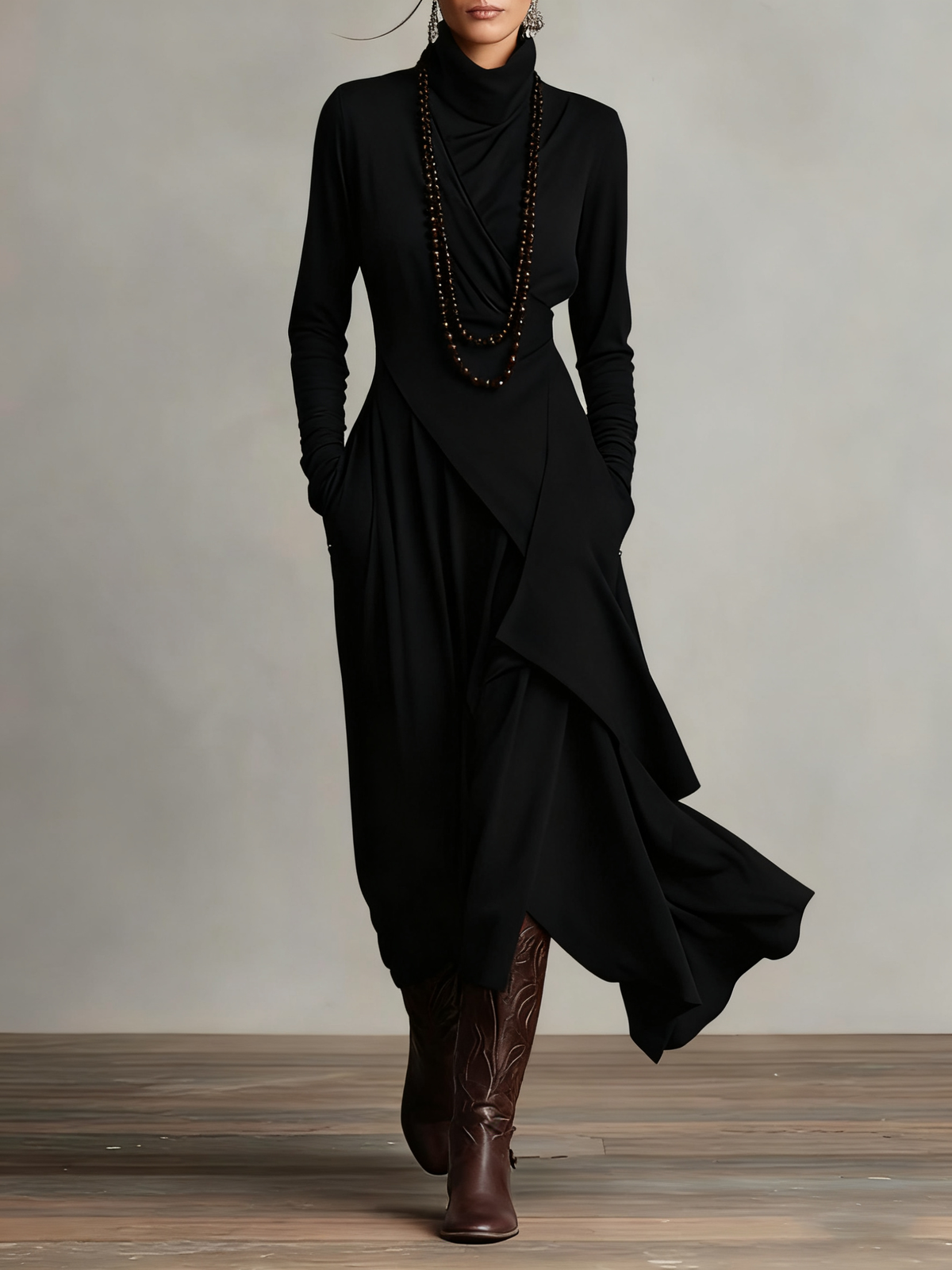 Genevieve | Turtleneck Draped Maxi Dress