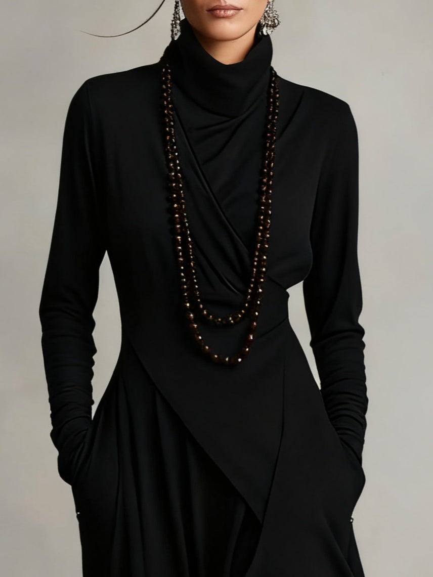 Genevieve | Turtleneck Draped Maxi Dress