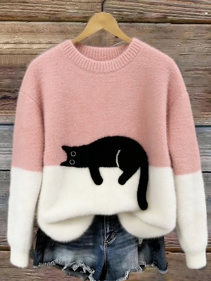 Aileen | Cat Print Oversized Sweater