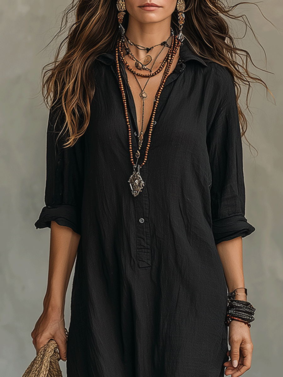 Naomi | Button-Front Bohemian Maxi Dress