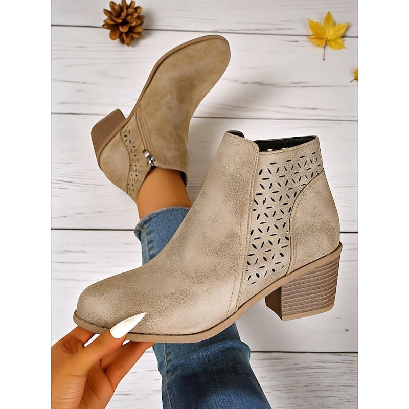 Marcella | Cutout Block-Heel Ankle Boots