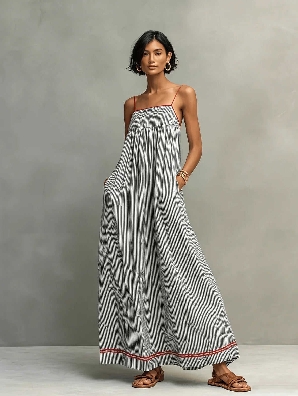 Celina | Striped Contrast-Trim Maxi Dress