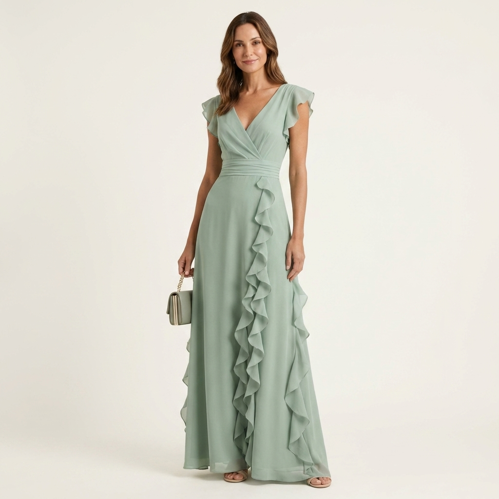Nellyana | V-Neck Cascading Ruffle Maxi Dress