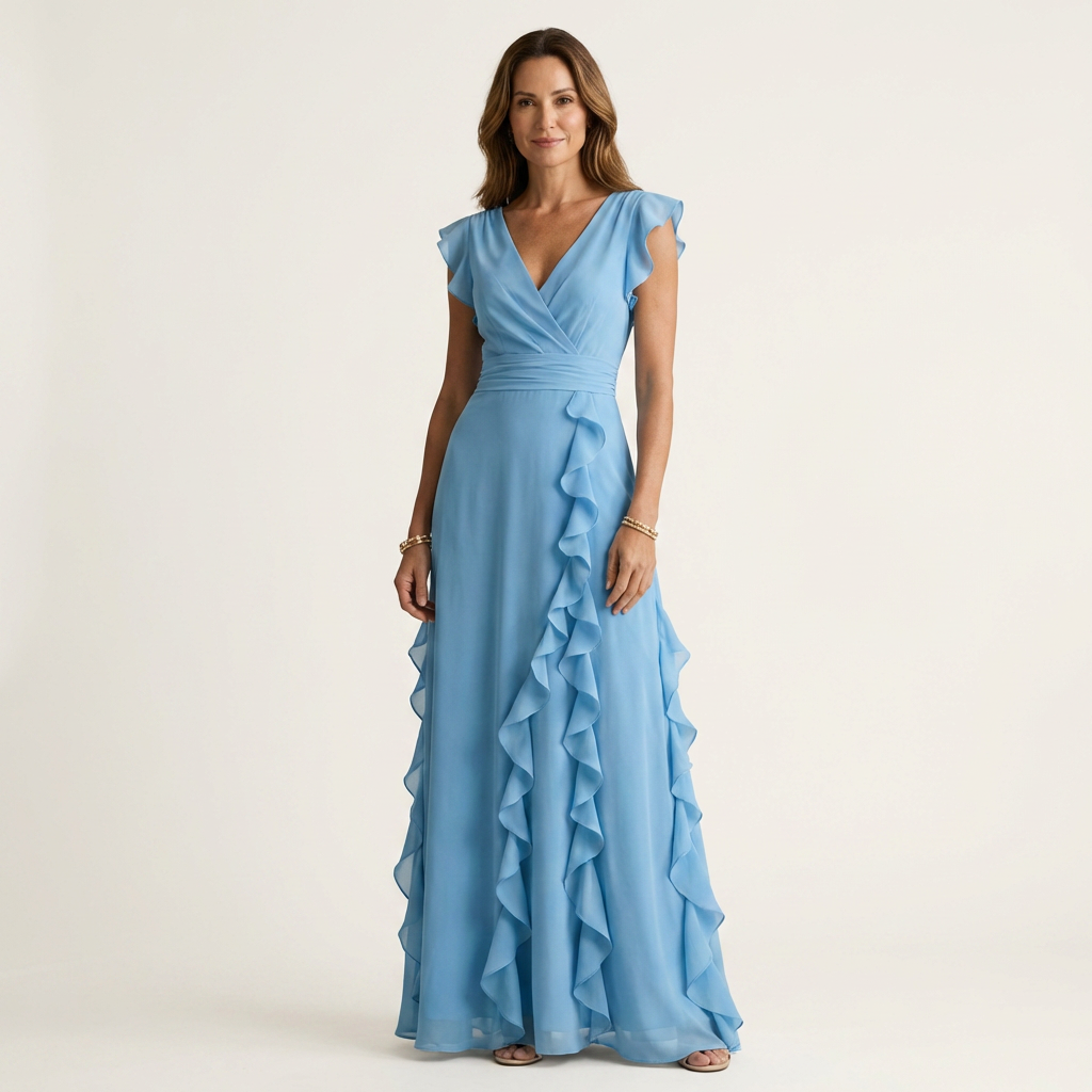 Nellyana | V-Neck Cascading Ruffle Maxi Dress