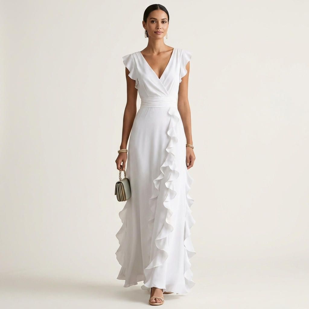 Nellyana | V-Neck Cascading Ruffle Maxi Dress
