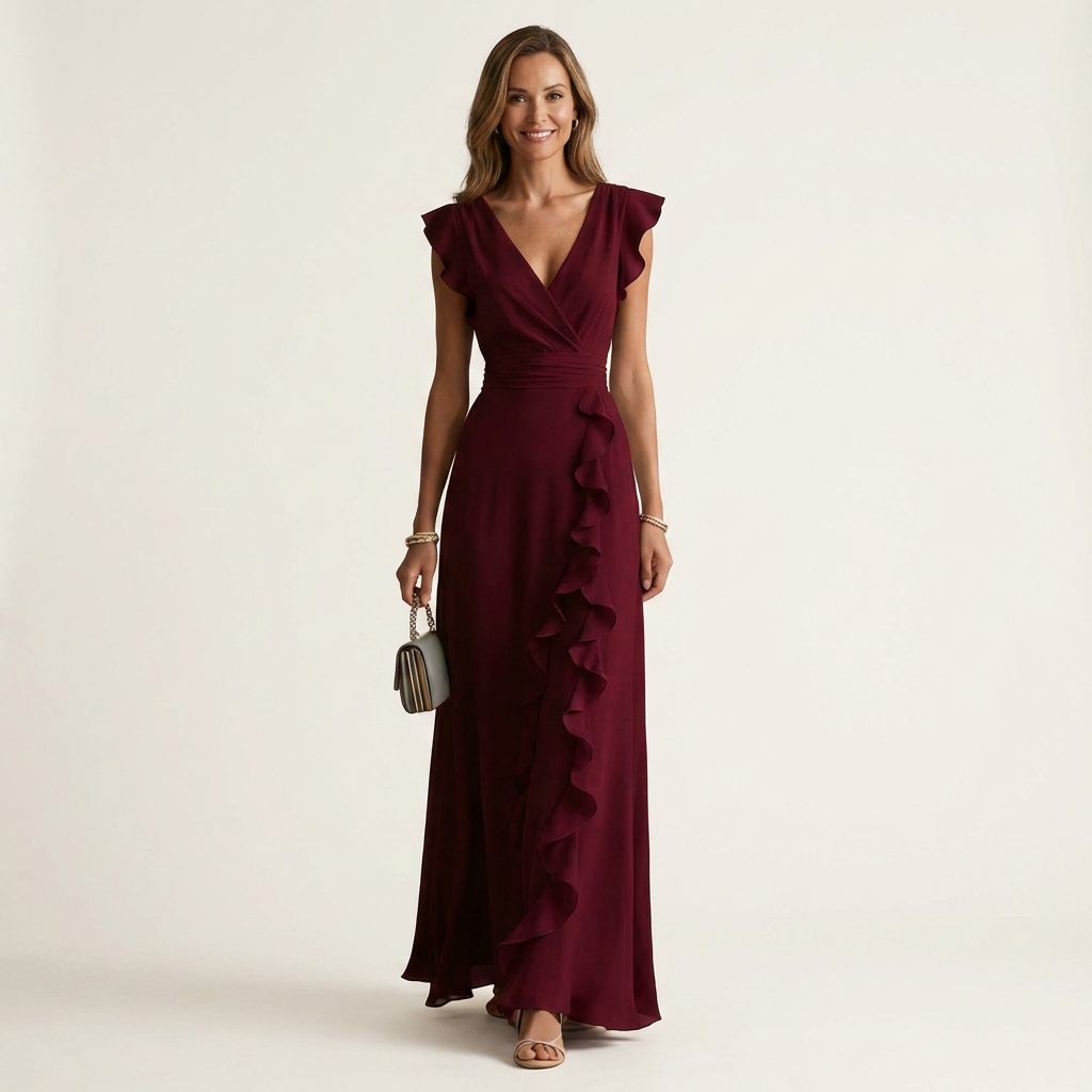 Nellyana | V-Neck Cascading Ruffle Maxi Dress