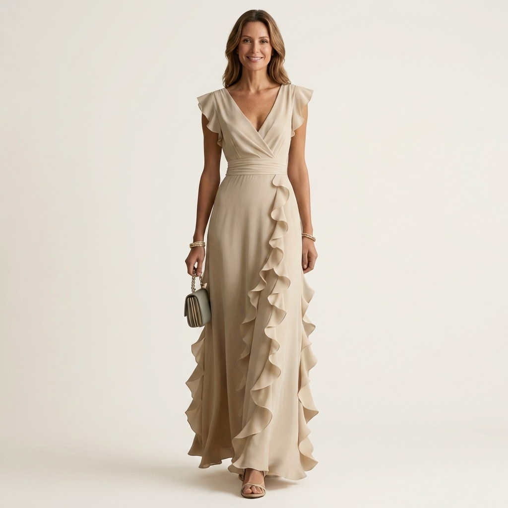 Nellyana | V-Neck Cascading Ruffle Maxi Dress