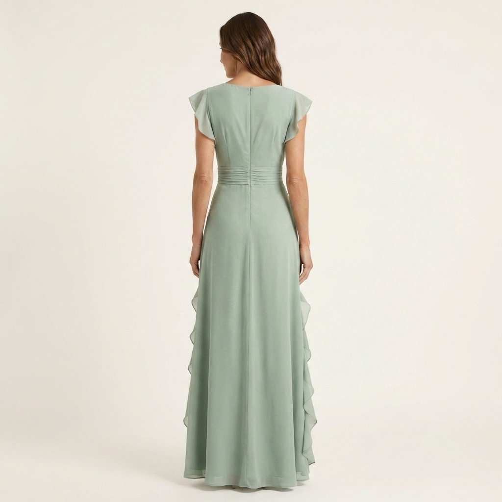 Nellyana | V-Neck Cascading Ruffle Maxi Dress