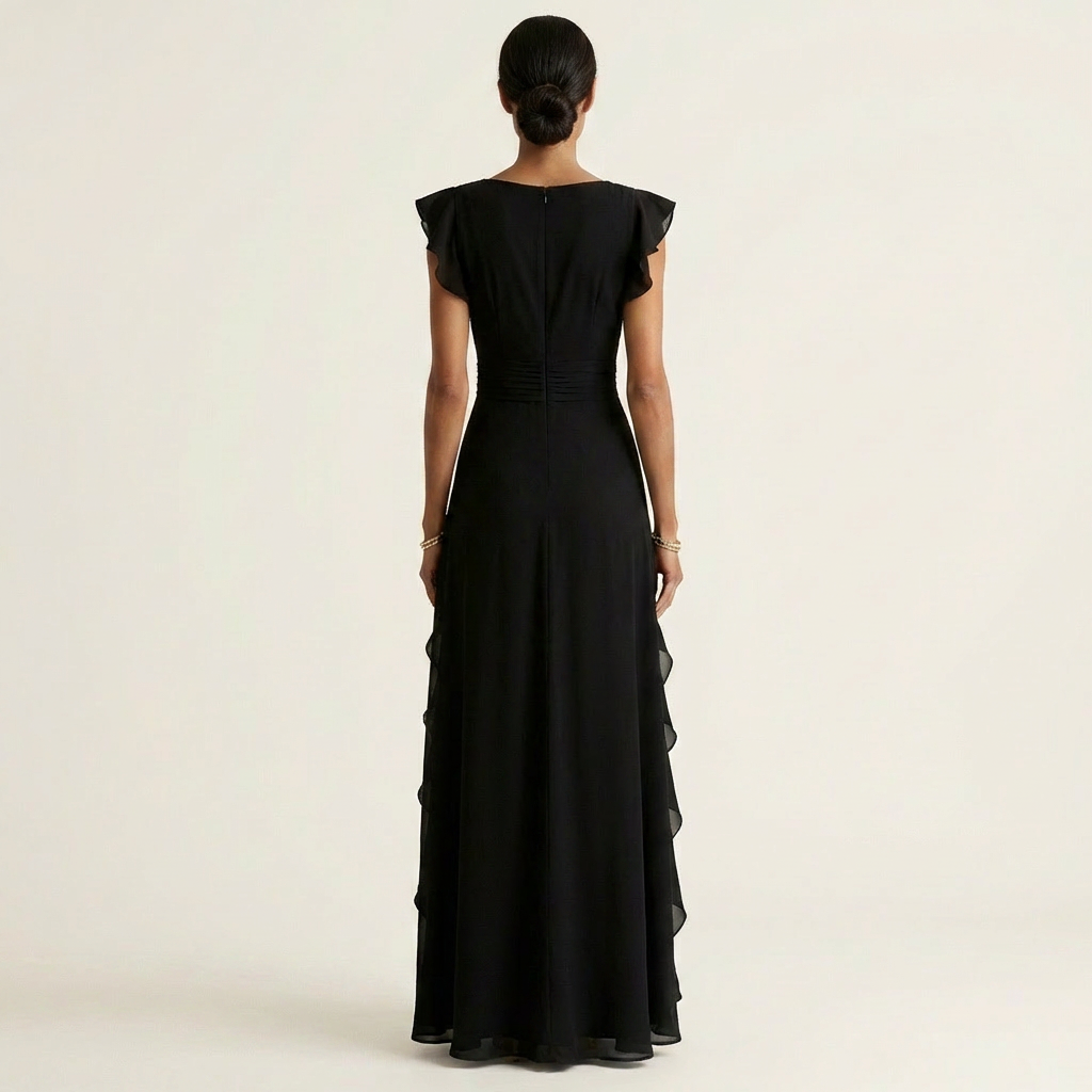 Nellyana | V-Neck Cascading Ruffle Maxi Dress