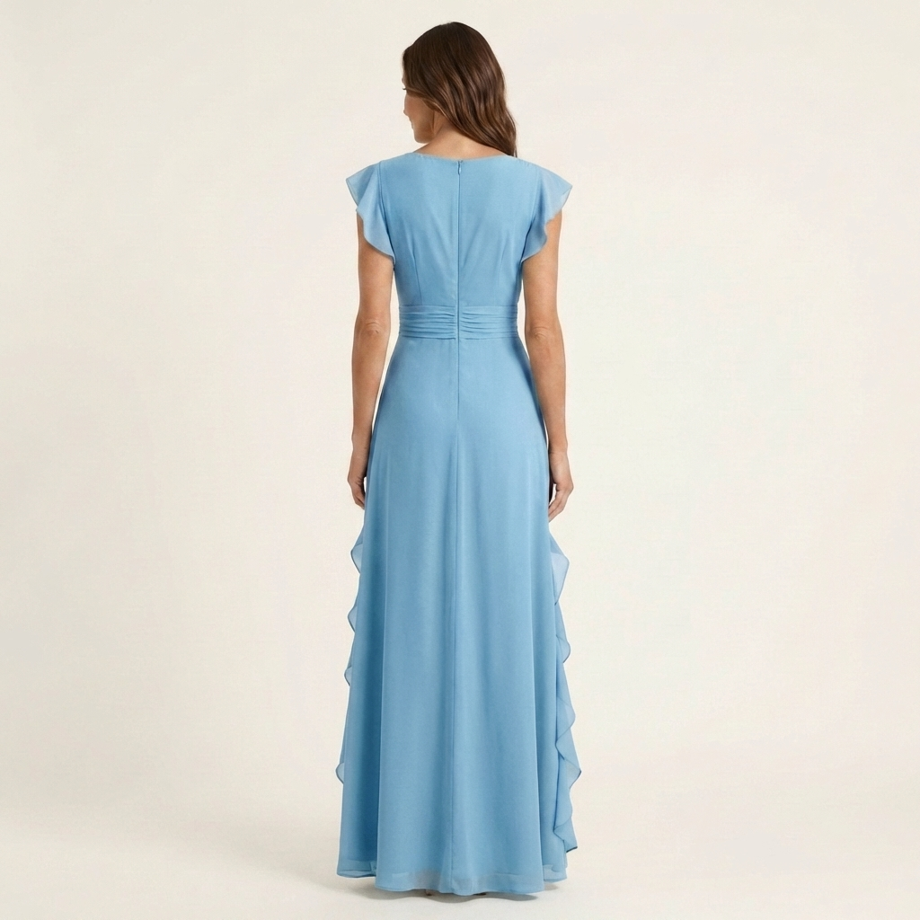 Nellyana | V-Neck Cascading Ruffle Maxi Dress