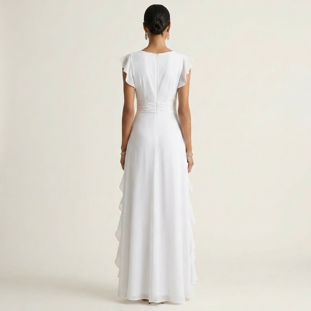 Nellyana | V-Neck Cascading Ruffle Maxi Dress