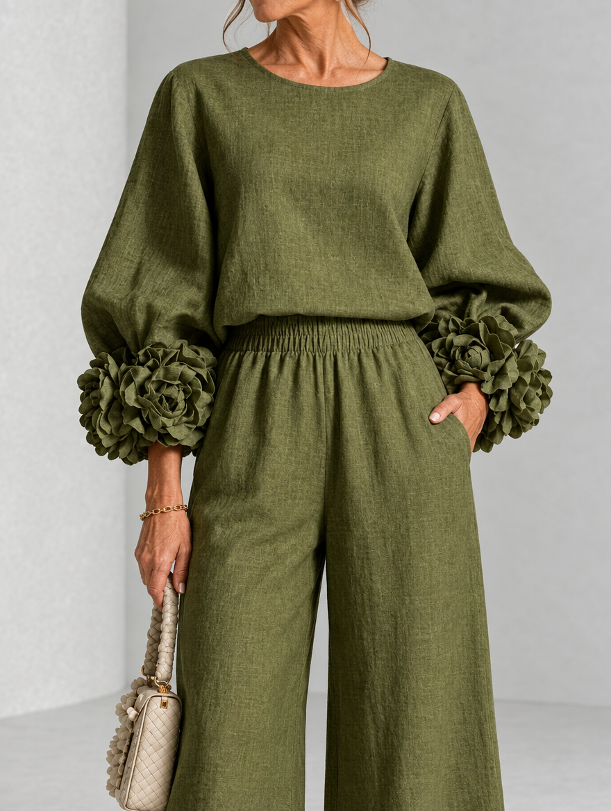 Rosette-Cuff Two-Piece Set