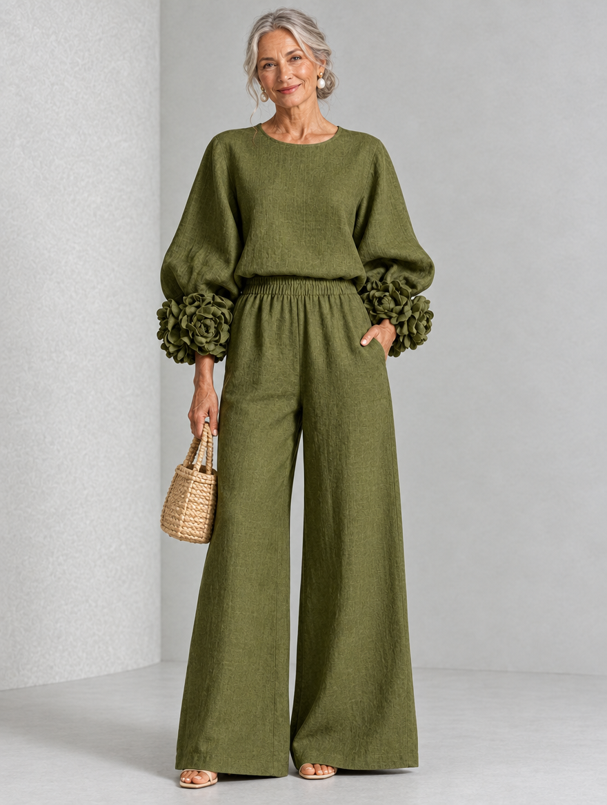 Rosette-Cuff Two-Piece Set