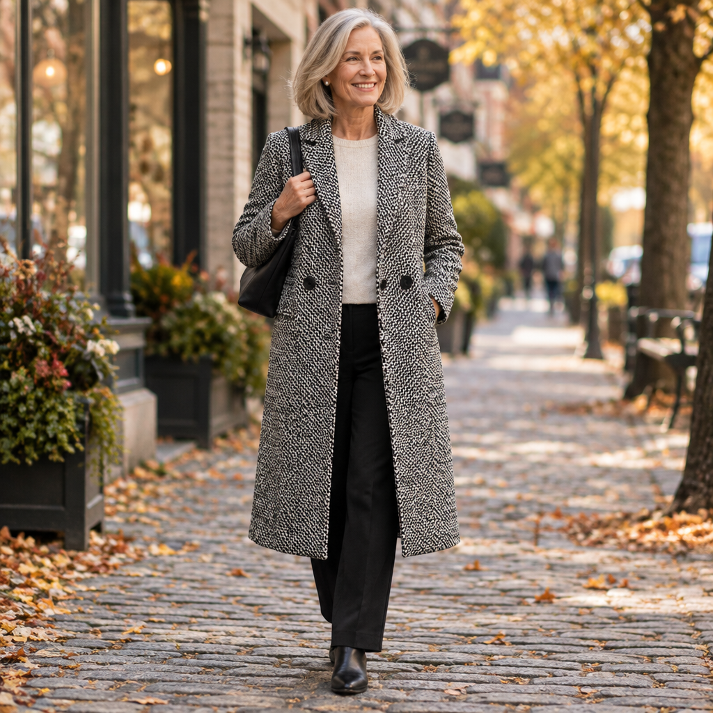 Via Elegant Long Coat worn on a fall street