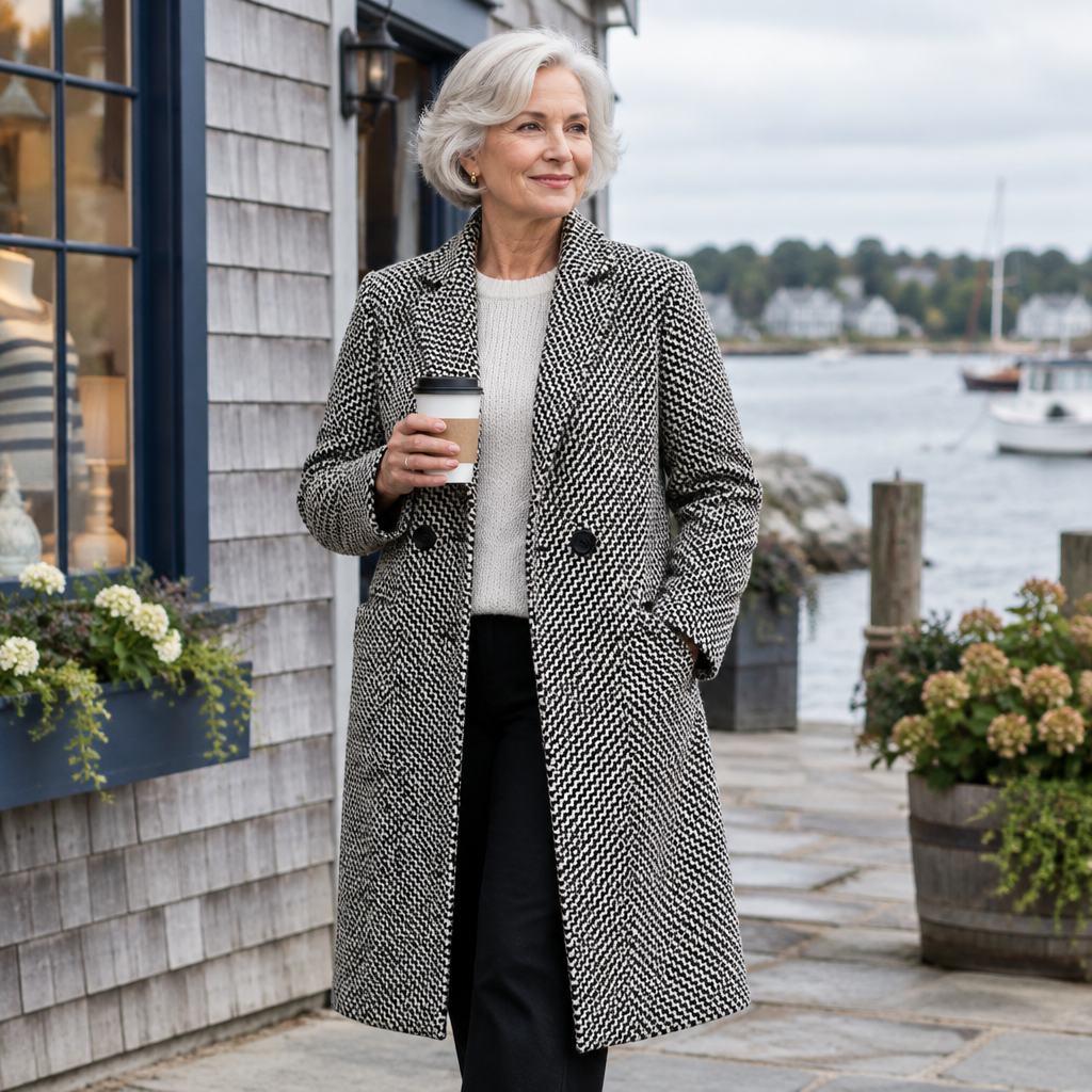 Via Elegant Long Coat by the harbor