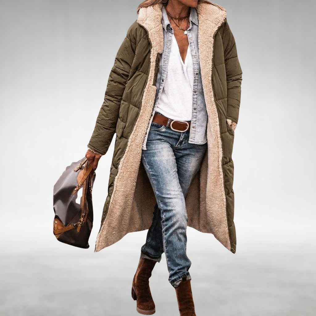 Joana Reversible Puffer Coat in Army Green