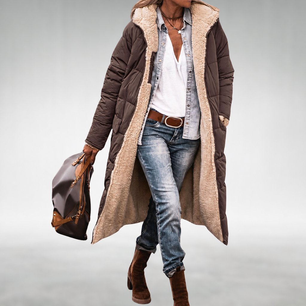 Joana Reversible Puffer Coat in Brown