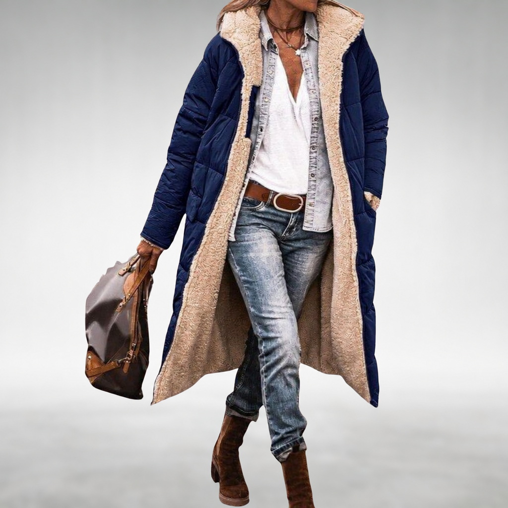 Joana Reversible Puffer Coat in Dark Blue