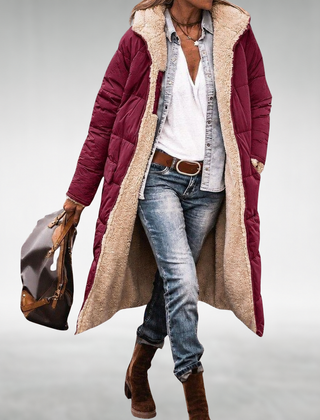 Joana Reversible Puffer Coat in Wine Red