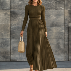 Charlotte ribbed knit pleated midi dress