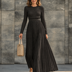 Charlotte ribbed knit pleated midi dress
