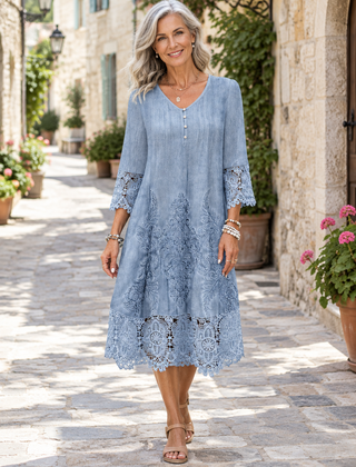 Blue lace midi dress, full length
