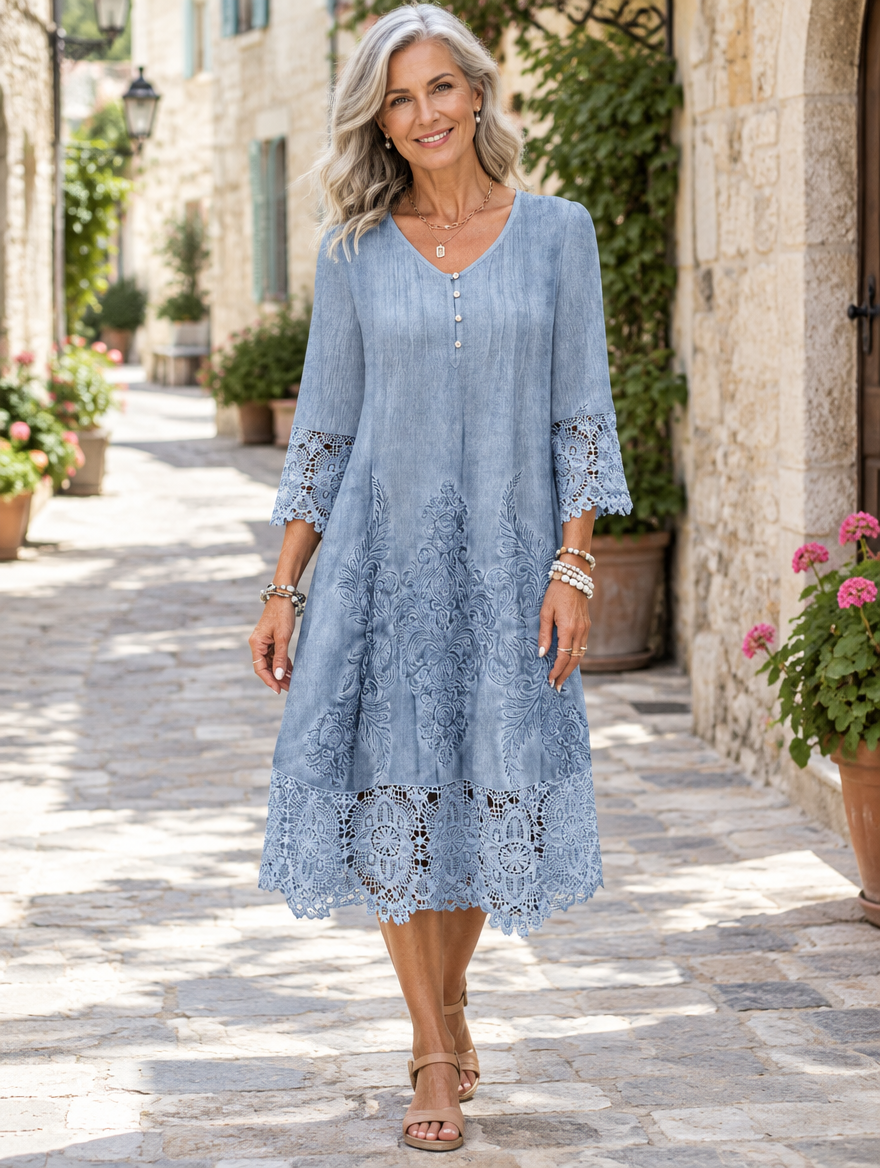 Blue lace midi dress, full length