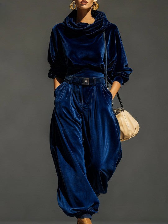 Vintage velvet hoodie and loose-fitting trousers set